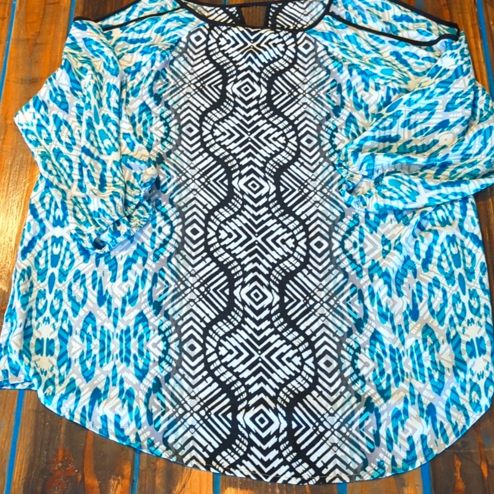 Black & Teal Cold Shoulder Blouse